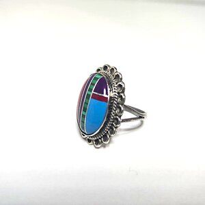 Native / Southwestern Turquoise , Coral , Malocite Ring